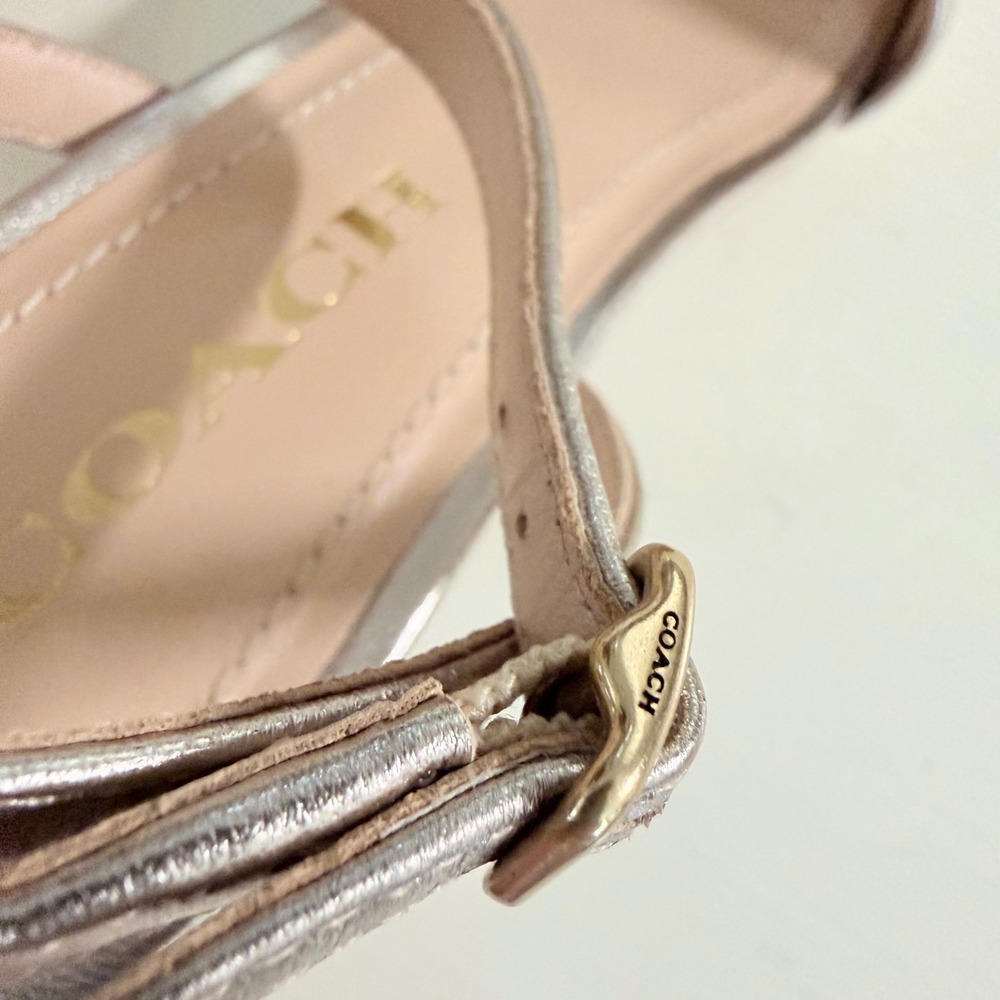 Coach Womens Metallic Gold Leather C Logo Square Toe Stiletto Sandals 6.5 - Picture 4 of 9